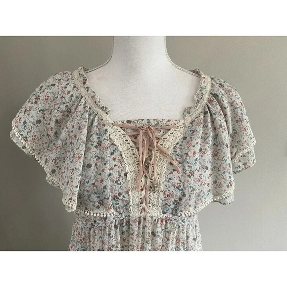 Roem Dress Maxi Cottagecore Cream Teal Orange Floral Small S - Picture 2 of 5